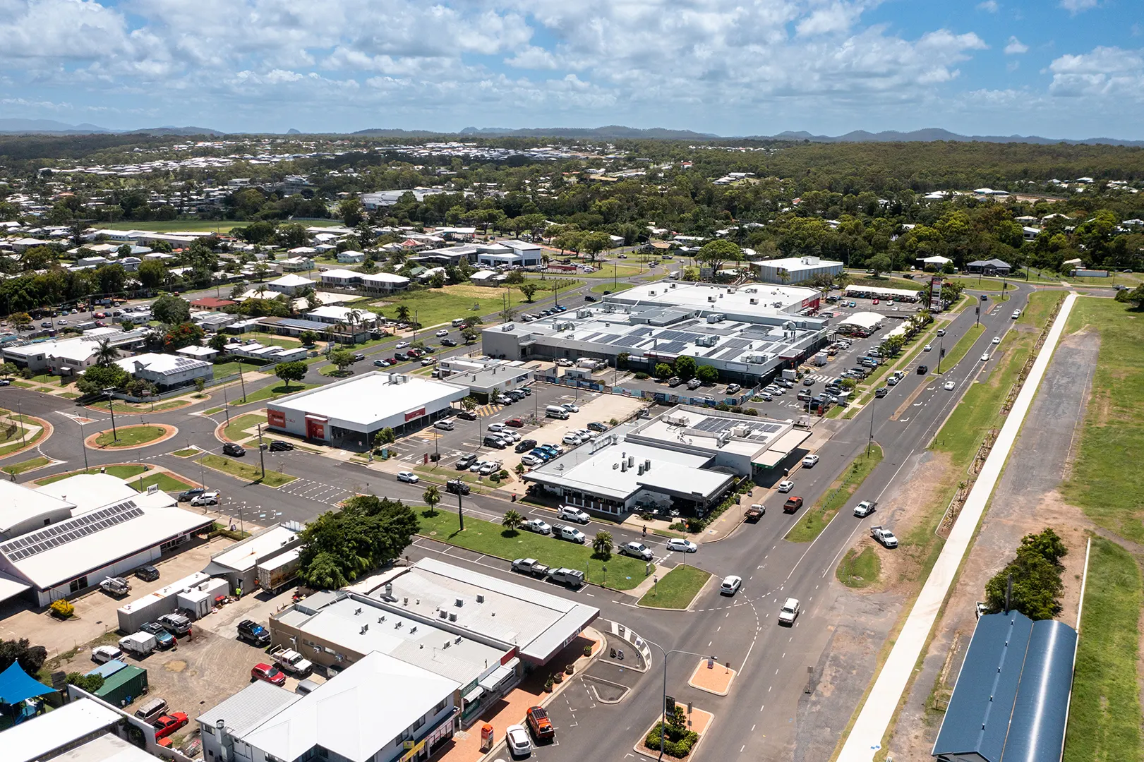 Aerial view of Keppel Bay Plaza, a neighbourhood essential retail located in Yeppoon.