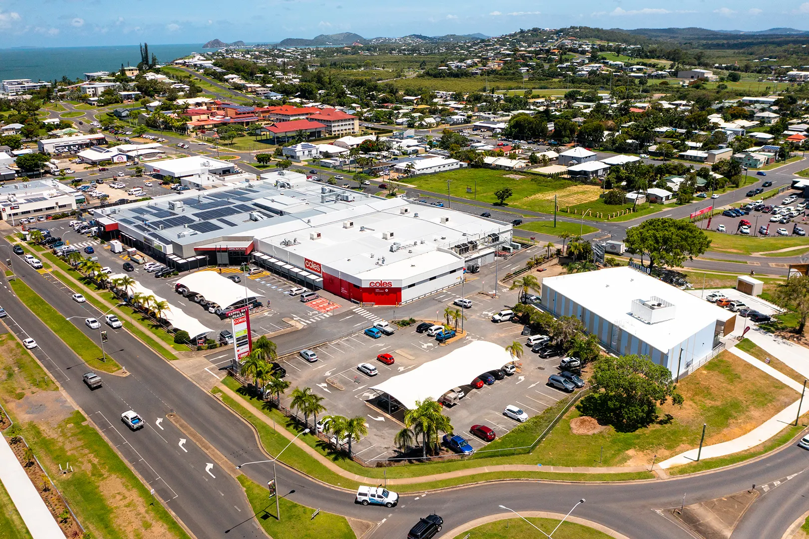 Aerial view of Keppel Bay Plaza, a neighbourhood essential retail located in Yeppoon.